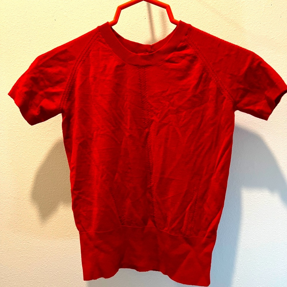 Dolce & Gabbana Red Cashmere Short Sleeve Button Back Top Women's Size 38 (S)